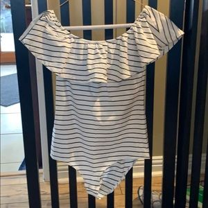 j crew off the shoulder ruffle onesie